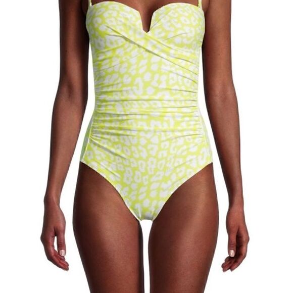 Calvin Klein Printed Tummy Control One Piece Swimsuit swimwear Yellow Si… - Picture 4 of 8